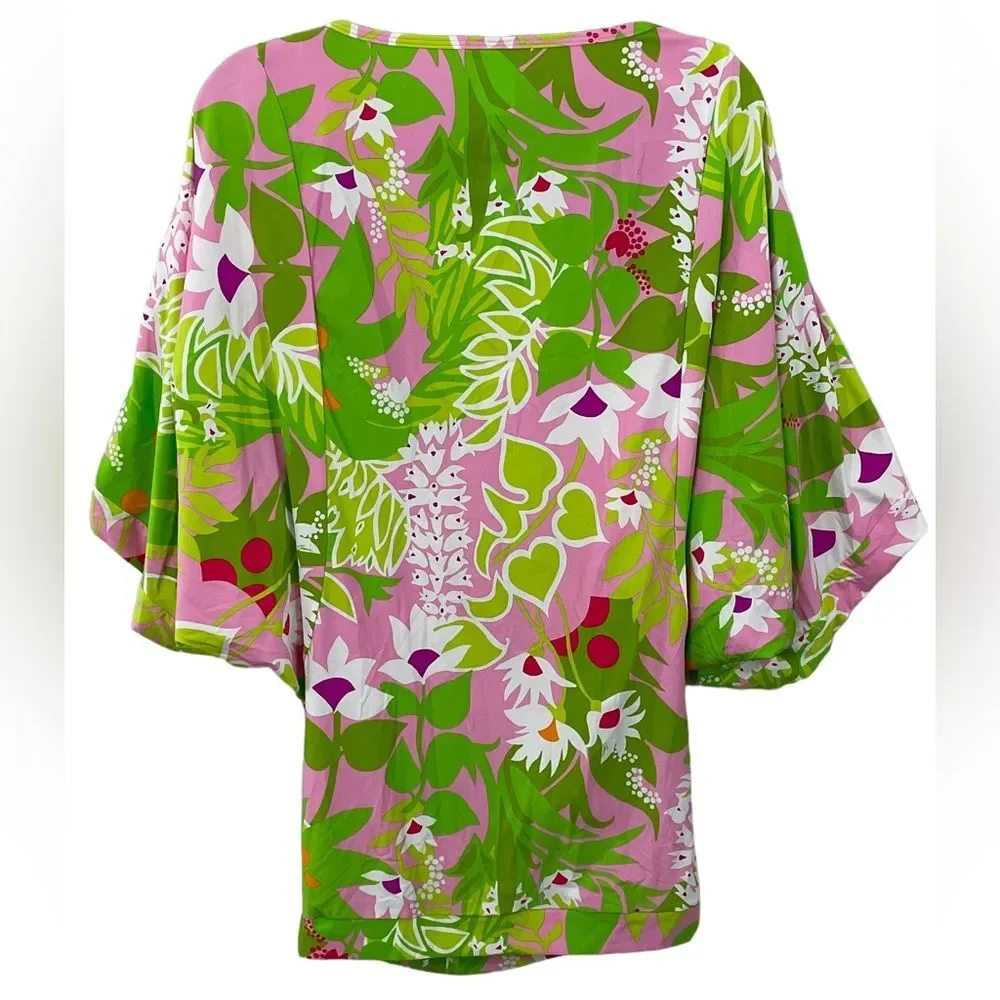 Trina Turk La Palma Green Floral Print‎ Tunic Swim Coverup Mini Dress Size Small